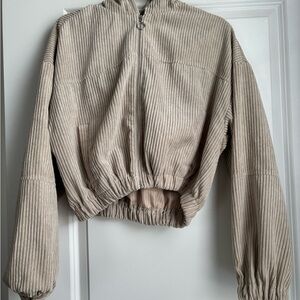 Altar’d State Beige Corduroy Cropped Jacket Hooded